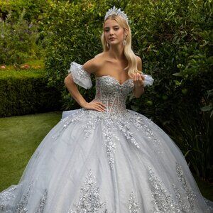 NEW FORMAL STRAPLESS BALL GOWN W/ REMOVABLE SLEEVES & DETACHABLE BOW GL3519